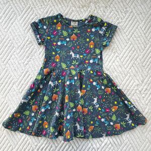 Frugi Girls Size 3-4 Organic Cotton Dress Farm Print Short Sleeve Playwear